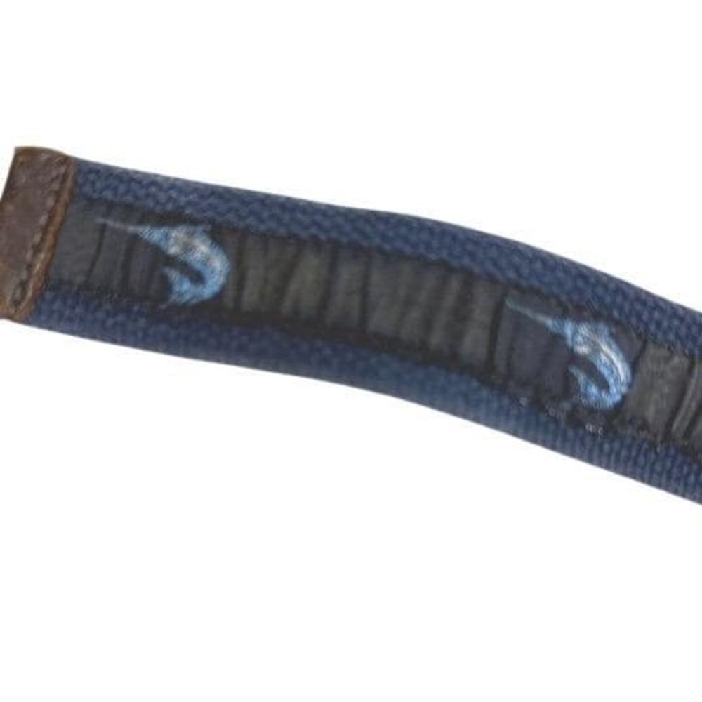 Tommy Bahama D-Ring Belt Men Preppy Blue Canvas Marlin Nautical Leather Trim 38"
